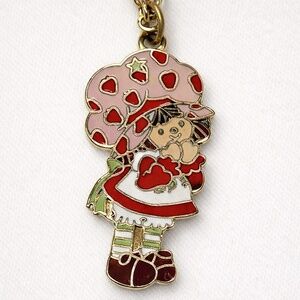 American Greetings Enamel Strawberry Shortcake Charm Necklace 1980 OS
